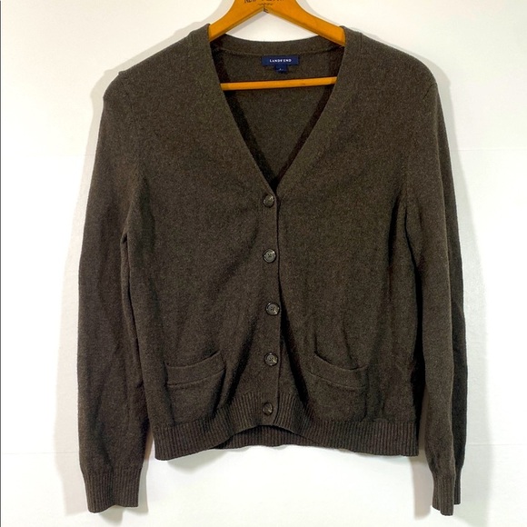 Lands' End Women's Wool Blend Brown Cardigan Sweater Size L - Picture 1 of 5